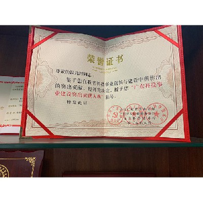 廣東科技事業建設突出貢獻人物榮譽證書
